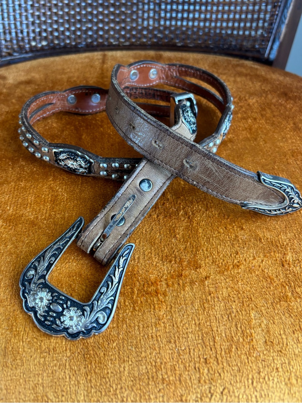 Vintage Nocona Brown Leather Western Studded Concho Belt Size 30